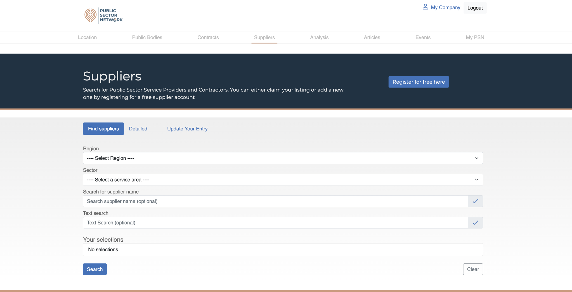 Find suppliers sub-tab